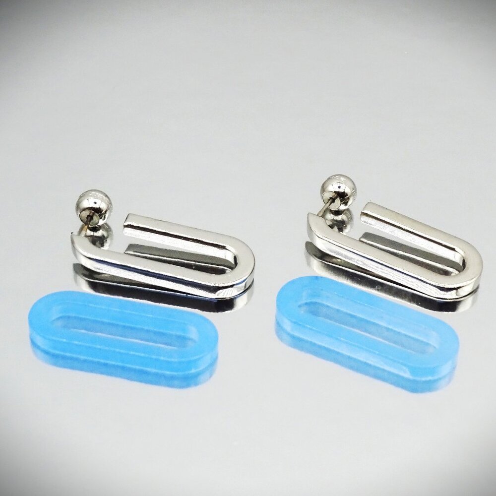 BURBERRY Two-in-One Rhodium Plated Blue Resin Convertible Dangle Earrings - Picture 4 of 12
